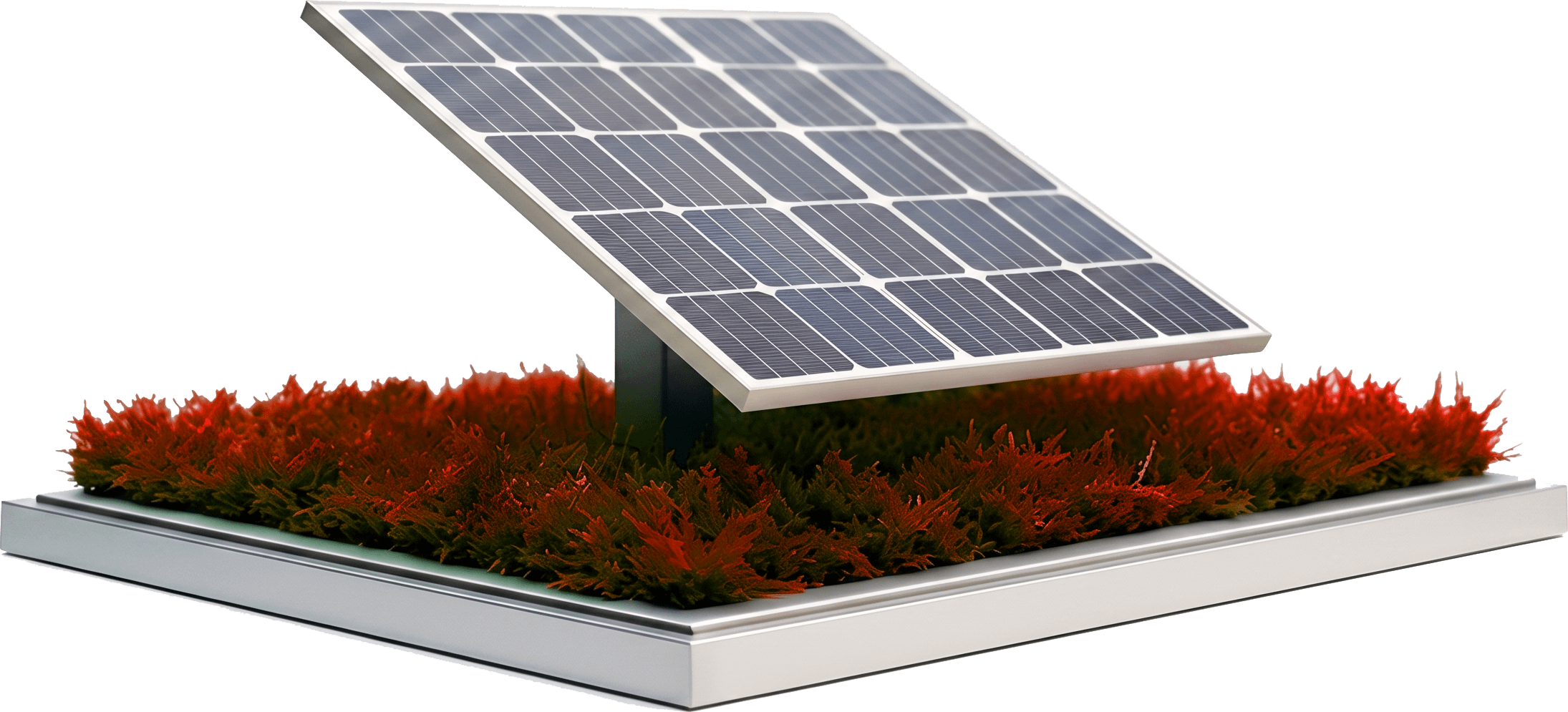 Modelo de painel solar sobre base com vegetação